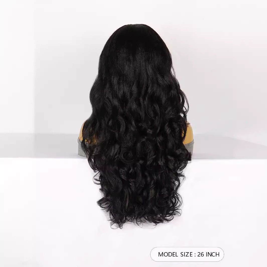 Women's Chemical Fiber Half Headgear Black Fluffy Wig Long Curls