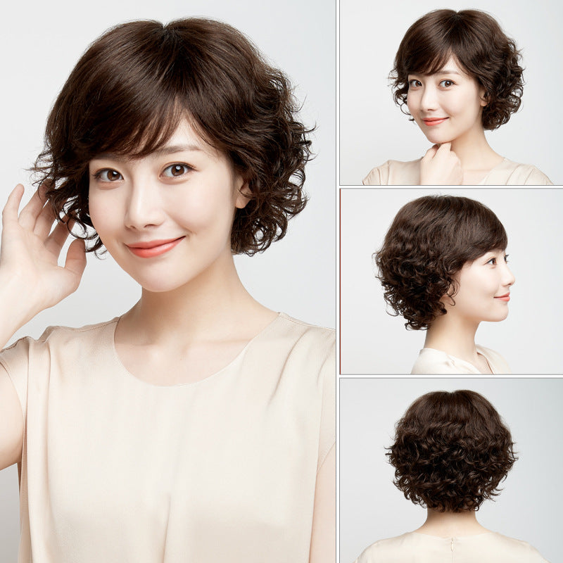 Mother Short Curly Fluffy Breathable Fashion Temperament Real Hair Wig