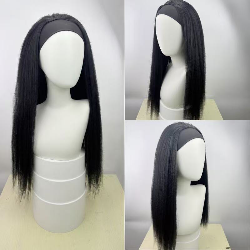 Black Ice Silk Hair Band Female Long Straight Wig