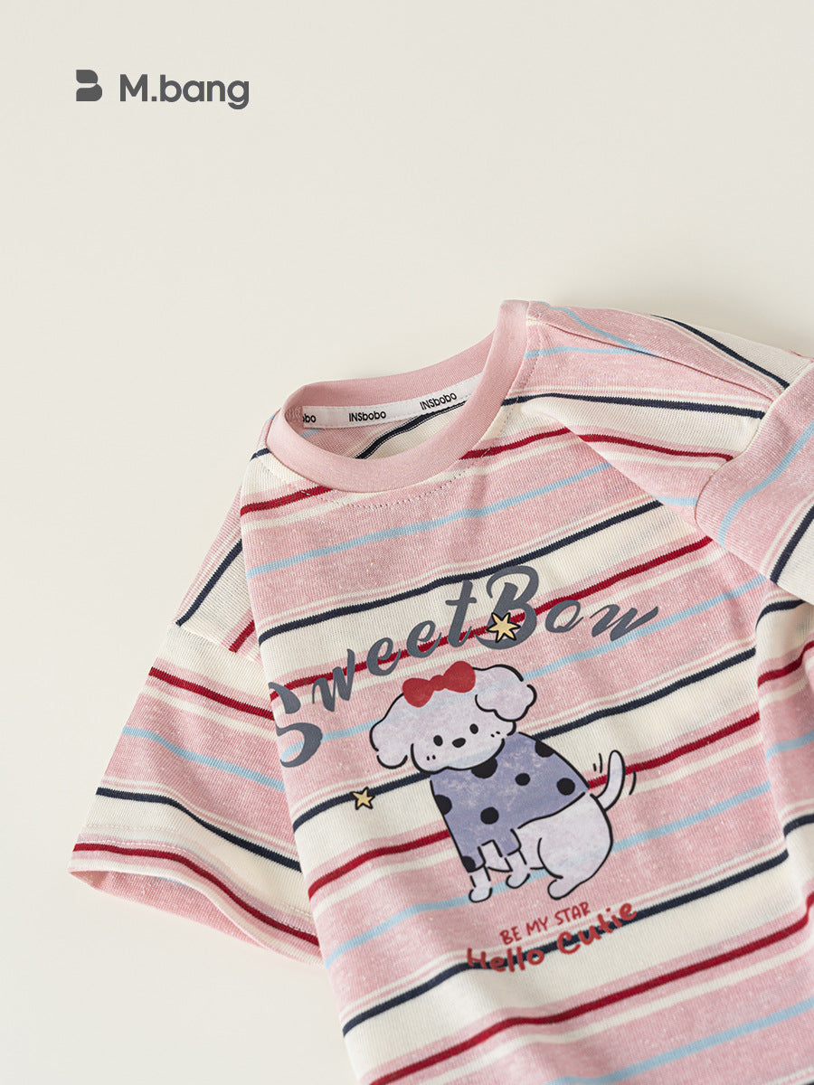 Children's Clothing Summer Thin Dopamine Striped Short-sleeved Cartoon Children's T-shirt