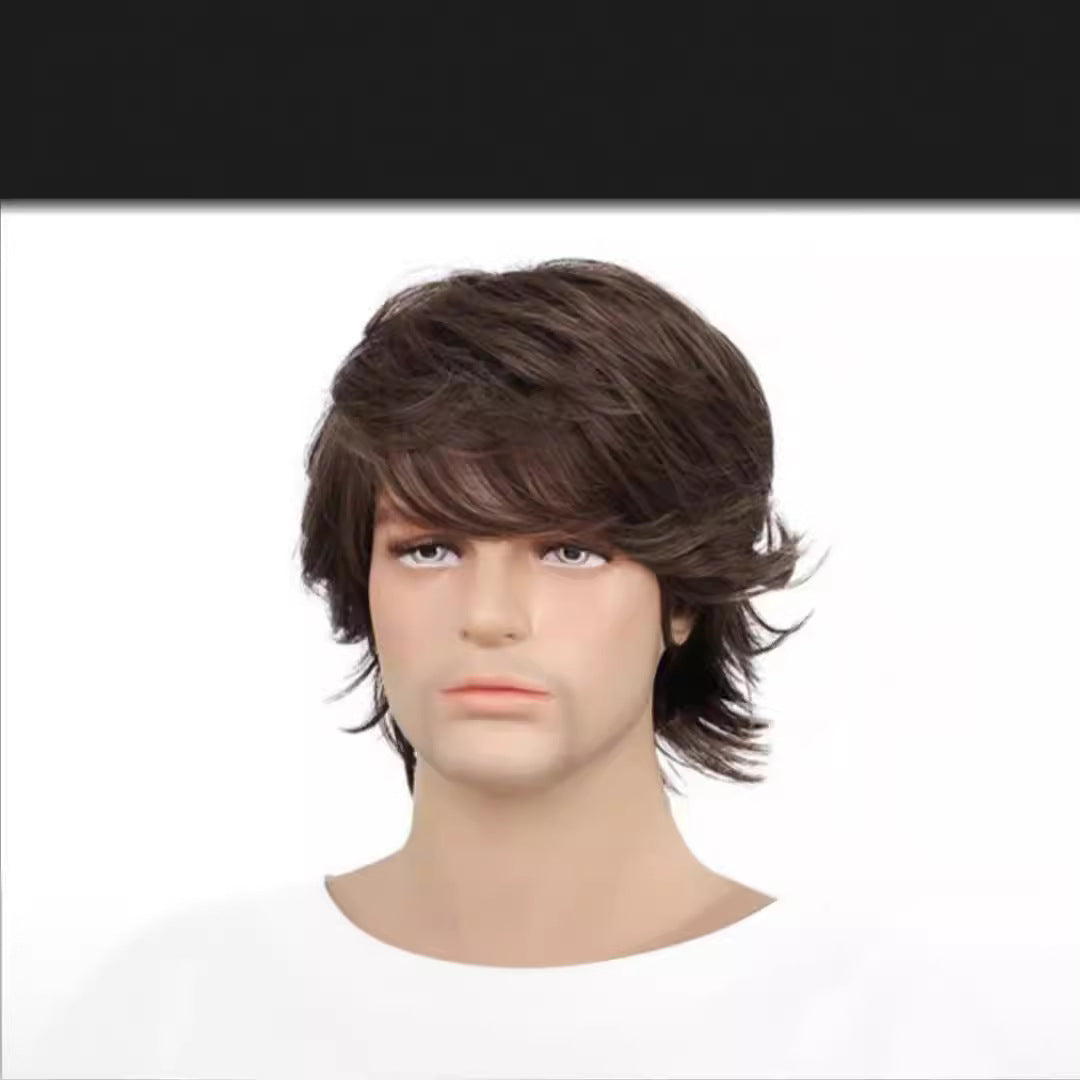 Men's Brown Fiber Synthetic Wigs Pieces Wig Short Straight Hair