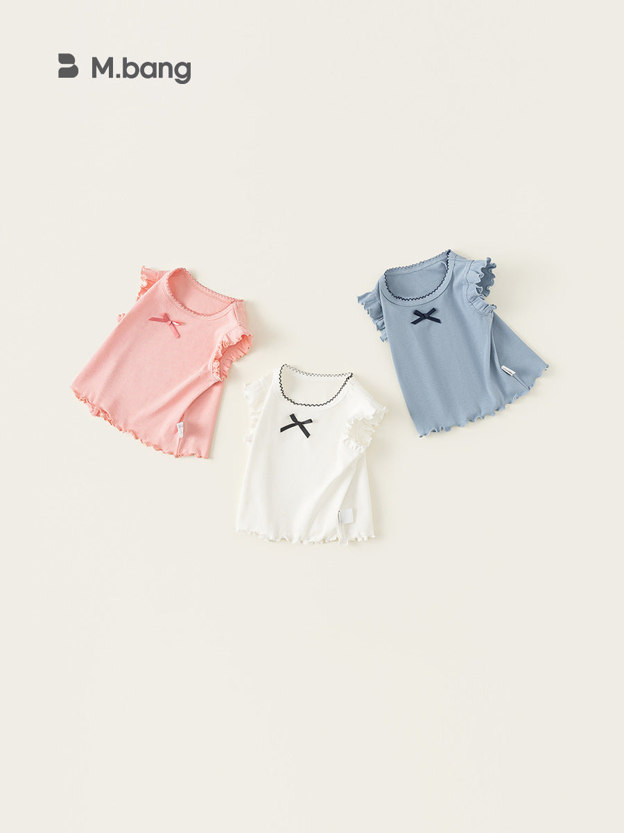 Children's Clothing Summer Sleeveless Top Cuff Wooden Ear Simple Children's T-shirt