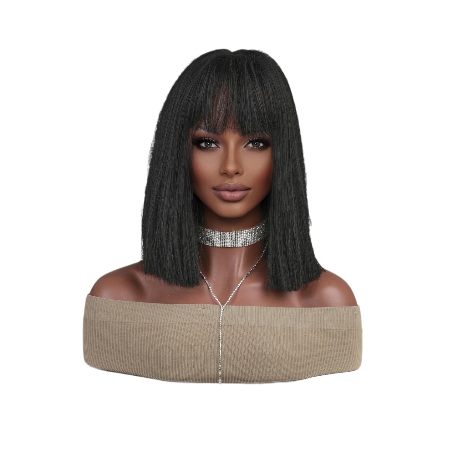 Unique Women's Fashion Natural Black Bangs Wig Short Straight Hair