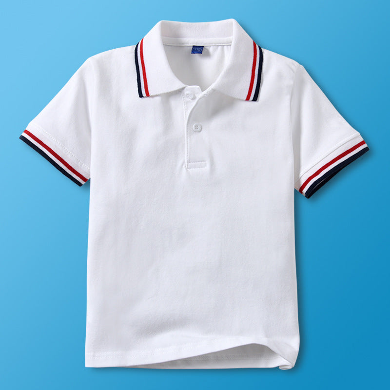 Children's White Shirt Short-sleeved Cotton Lapel Summer School Uniform Older Children's T-shirt