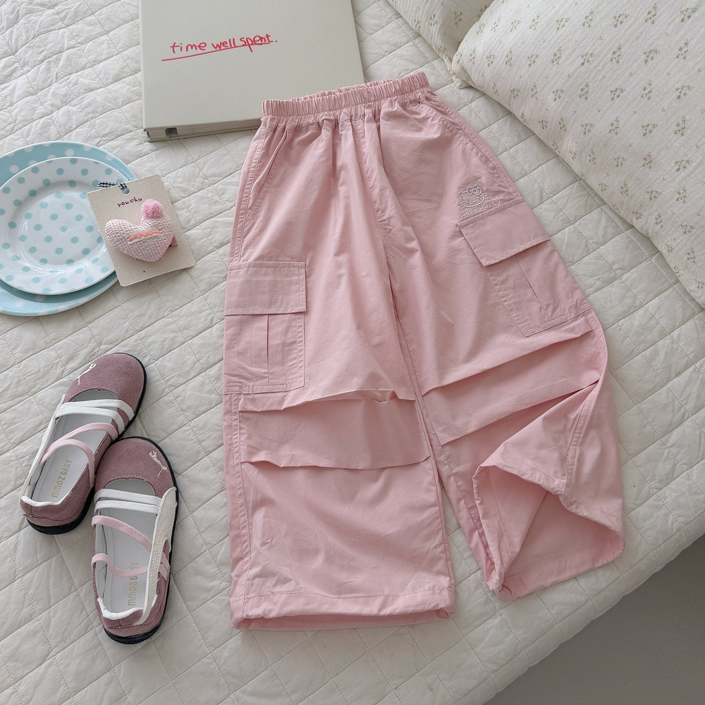 Children's Summer Overalls Light-sensitive Embroidered Large Pocket Washed Children's Pants