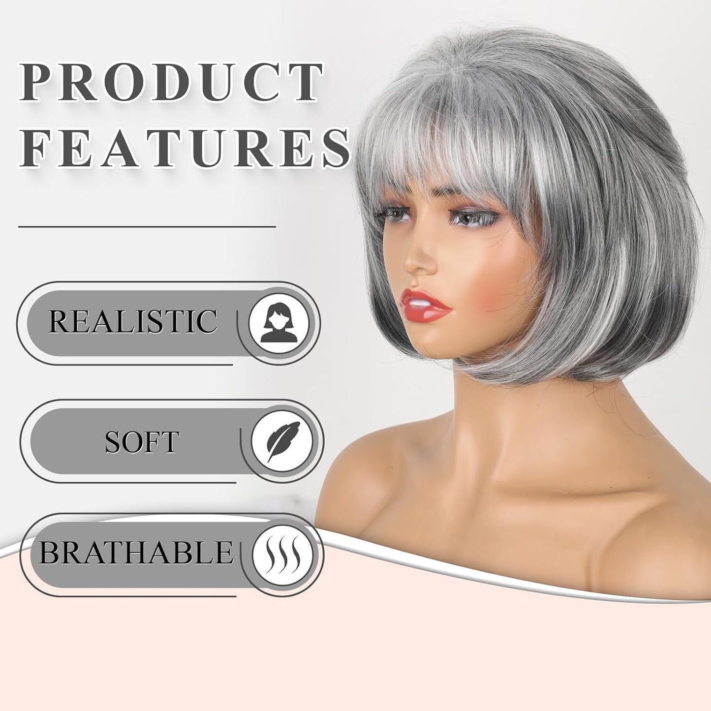 Women's Gray Fashion Synthetic Wigs Inner Buckle Wig Short Curly Hair