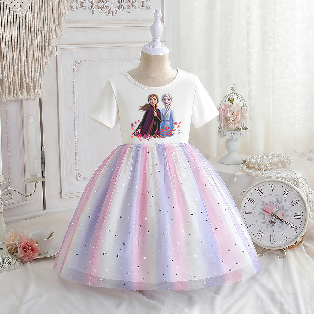 Children's Summer Short Sleeve Clothing Gauze Princess Skirt Frozen Children's Dress