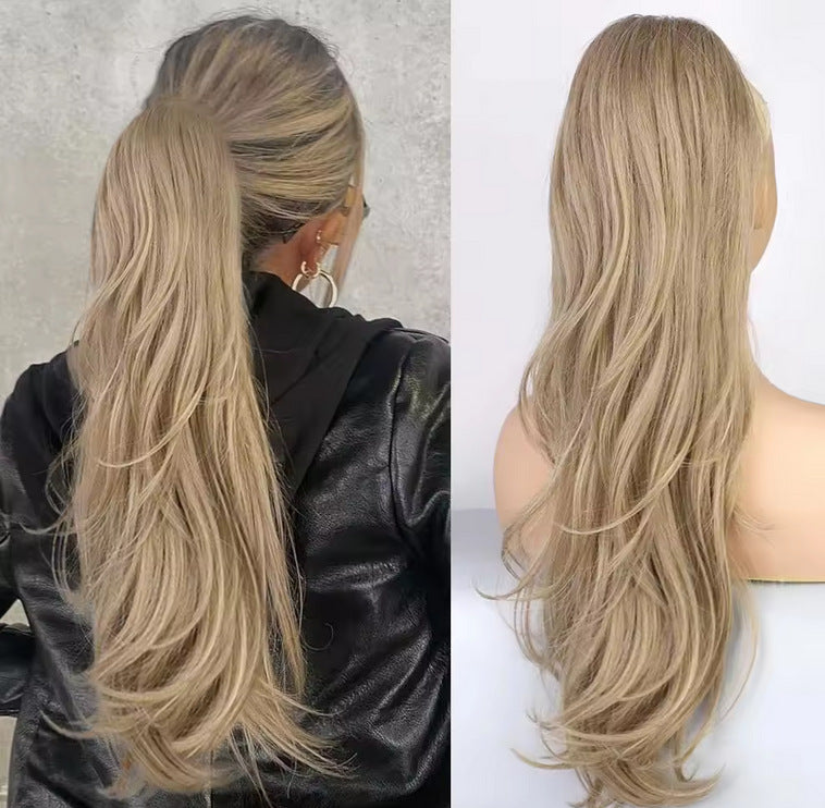 Women's Straight Hair Drawstring Extension Horse Tail African Chemical Fiber Set Wig Long Curls