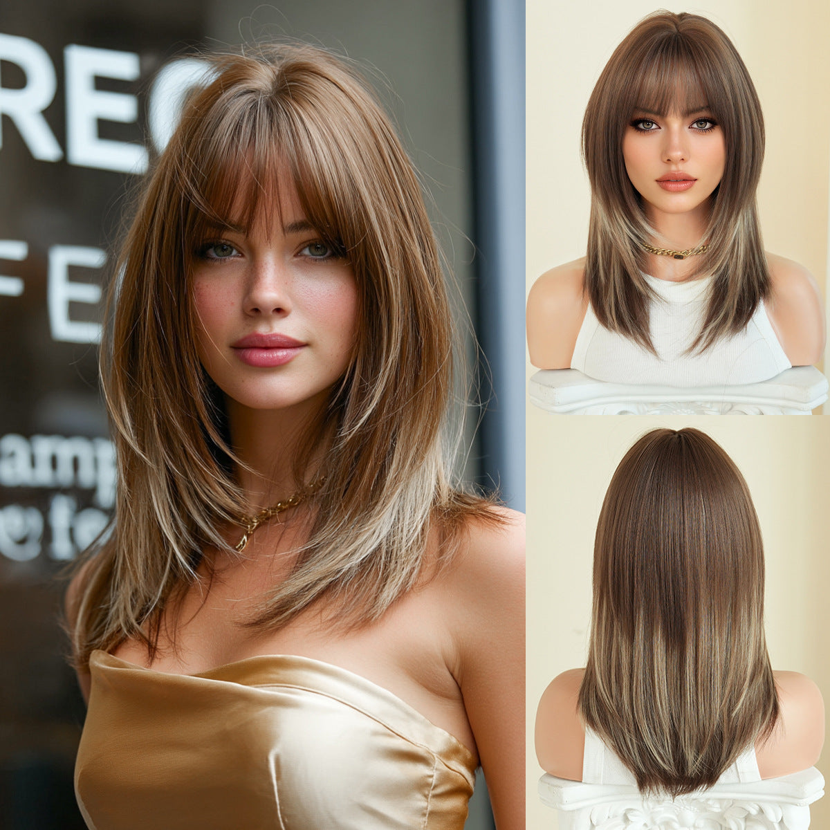 Female Siamese Kitten Bangs Hair Tail Long Straight Wig