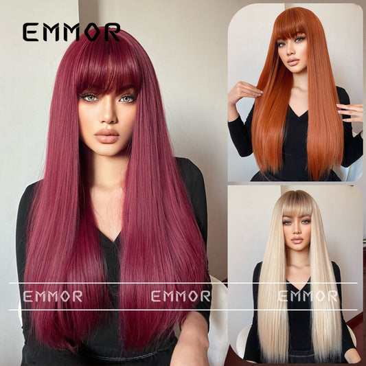 Women's Fashion Smooth Hair Bangs Natural Simulation Long Straight Wig