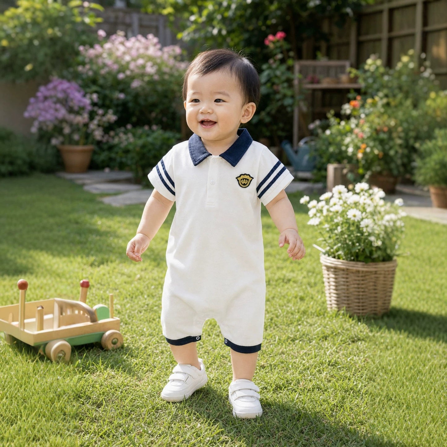Children's Wear Summer Boy Handsome Sea Military Jumpsuit, Climbing Suit