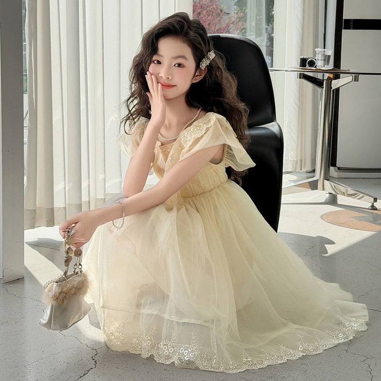Children's Summer Floral Western Style Mesh Princess Children's Dress