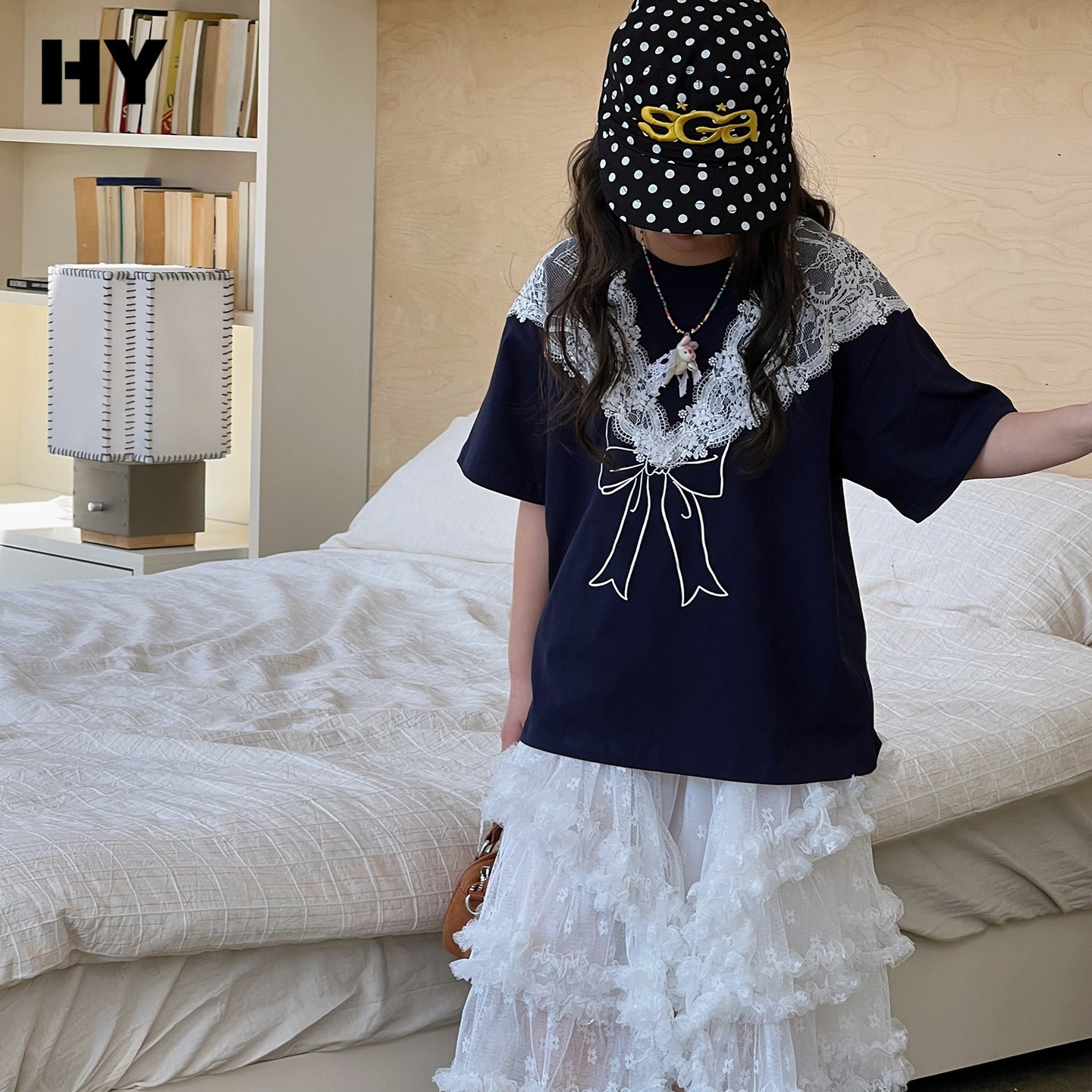 Children's Summer Bottoming Shirt Lace Cotton Coat Middle Children's T-shirt