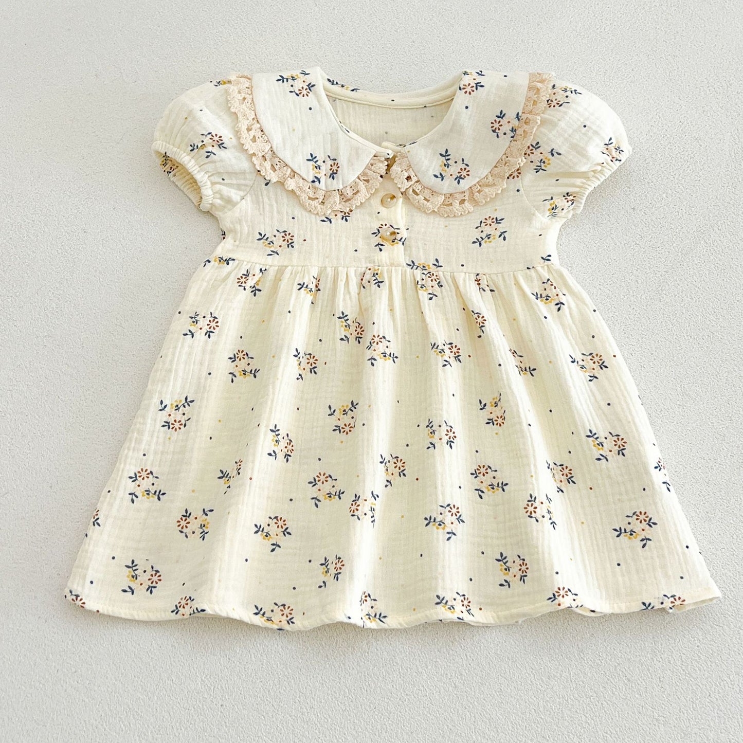 Style Cotton Printed Lace Lapel Soft Children's Dress