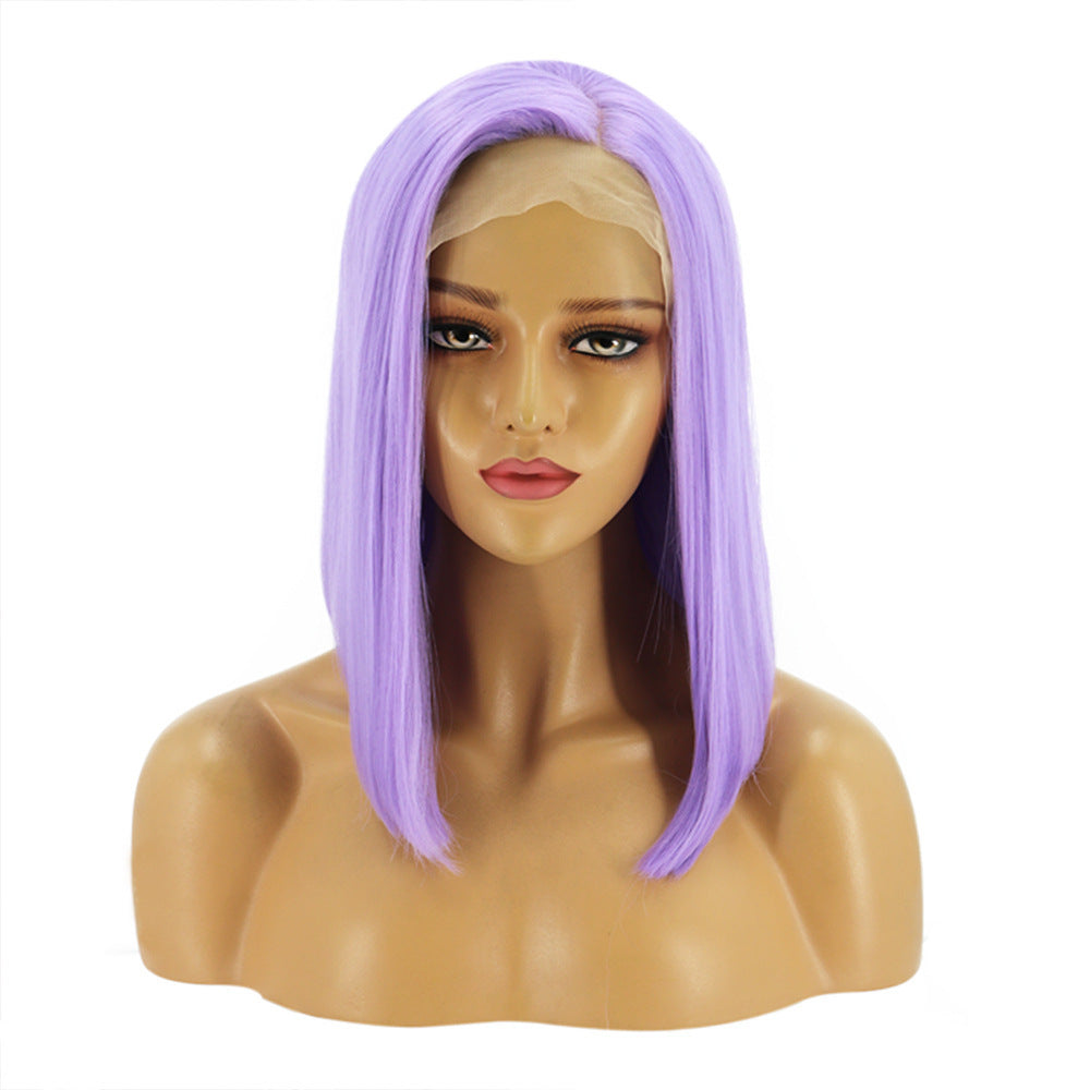 Women's Front Lace Chemical Fiber Mid-length Sheath Wig Short Straight Hair