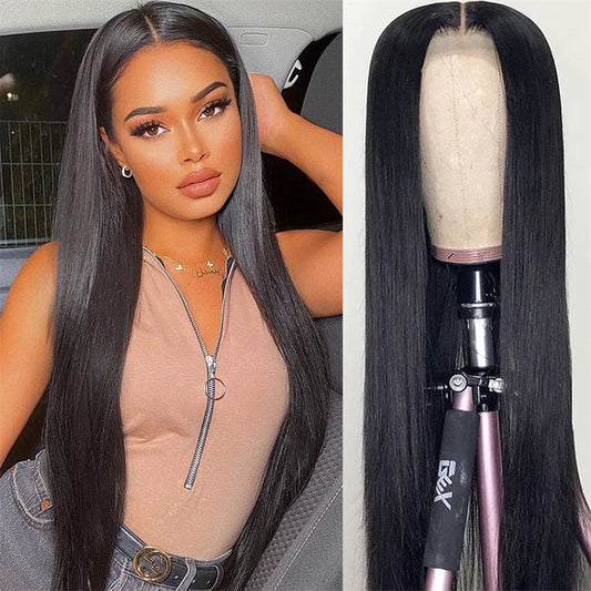 Women's Black Hair African Medium Chemical Fiber Long Straight Wig