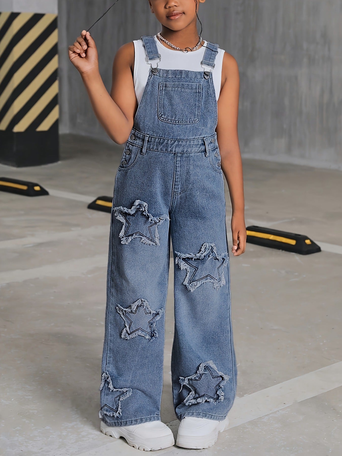 Green Girlish Five-pointed Star Decorative Denim Children's Pants