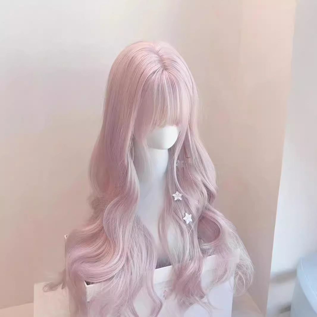 Twilight Pink Bangs Battle Hair Big Wave Wig Long Curls