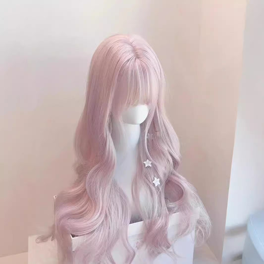 Twilight Pink Bangs Battle Hair Big Wave Wig Long Curls