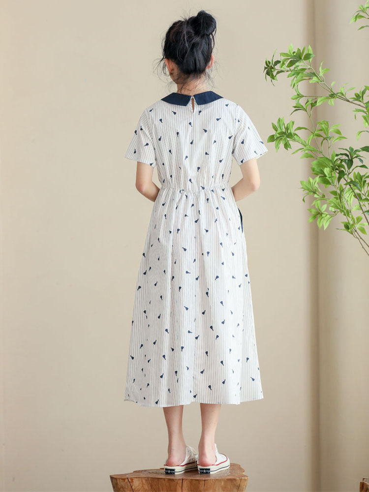 High School Fresh Waist Summer Small Sweet A- Line Midi Children's Dress