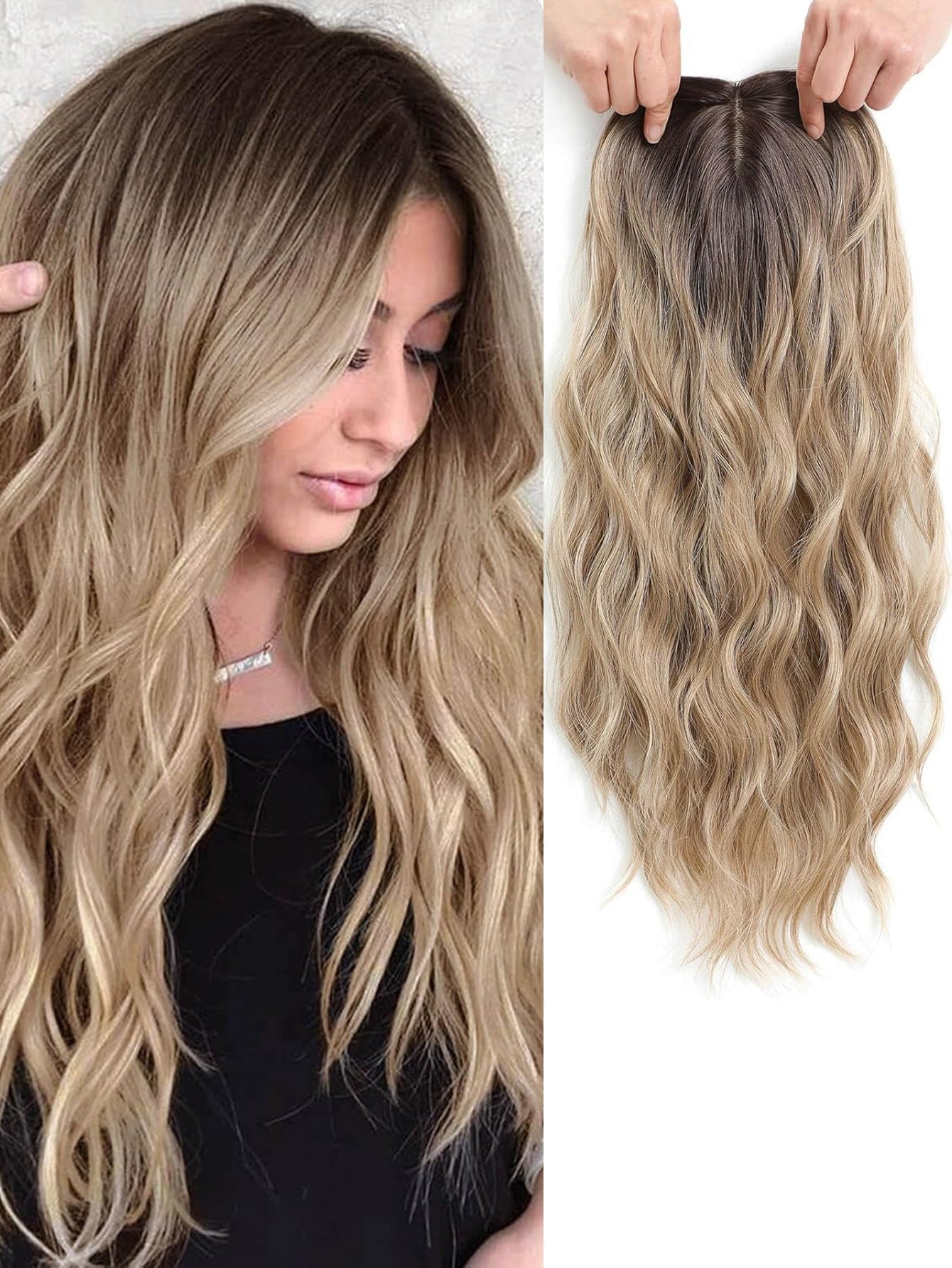 Need To Wear Hair Black Gold Gradient Female Straight Top Wig Long Curls