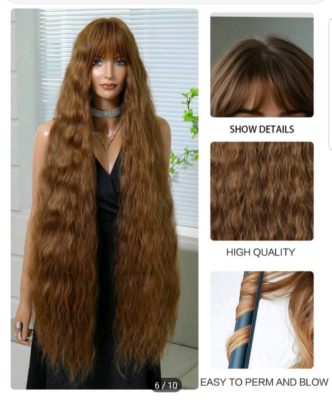 Female Bangs Super Curly Brown Fiber Mechanism Head Cover Wig Long Curls