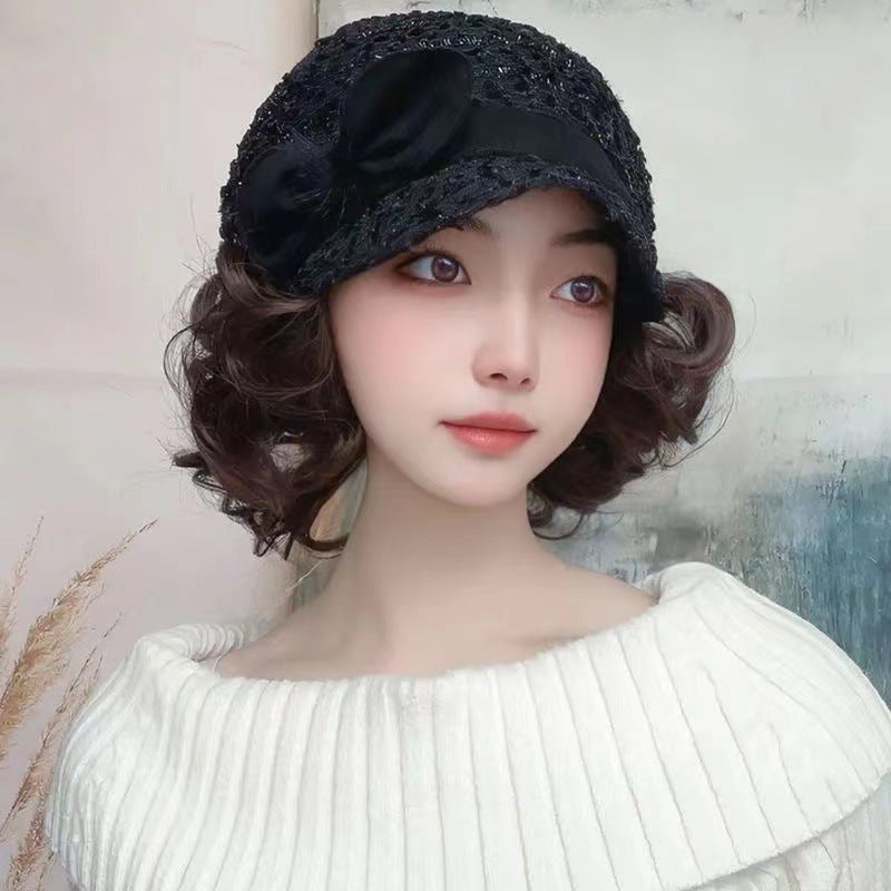 Hat One Female Realistic Natural With Wig Short Curly Hair