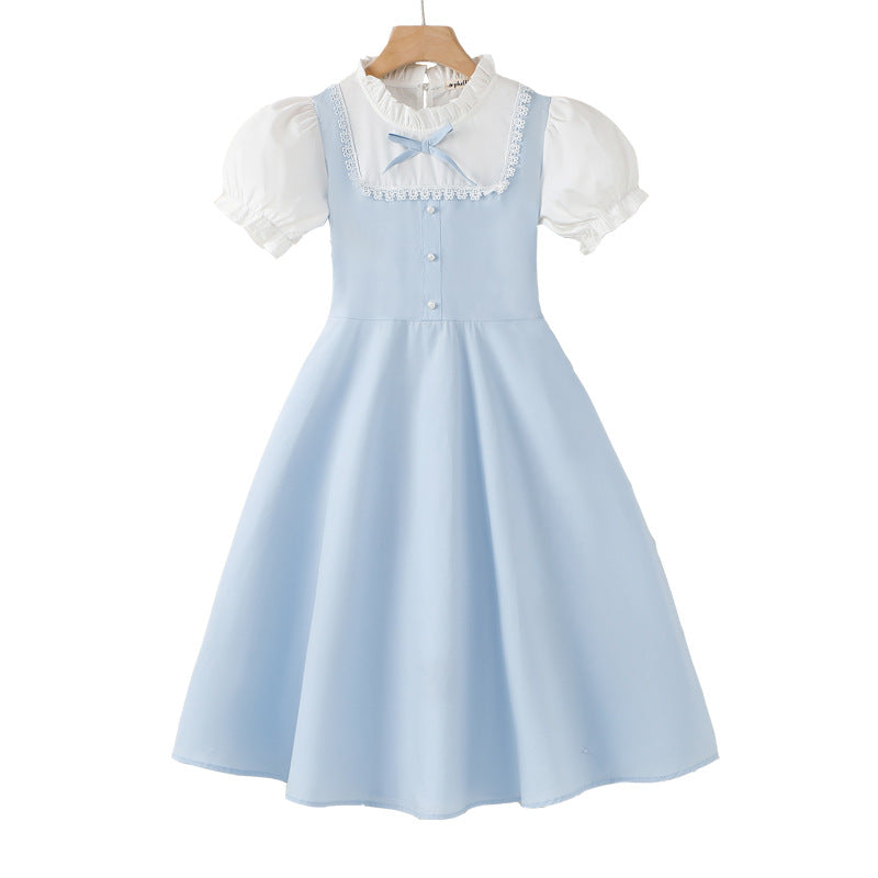 Fake Two-piece Summer Stand Collar Princess Big French Children's Dress