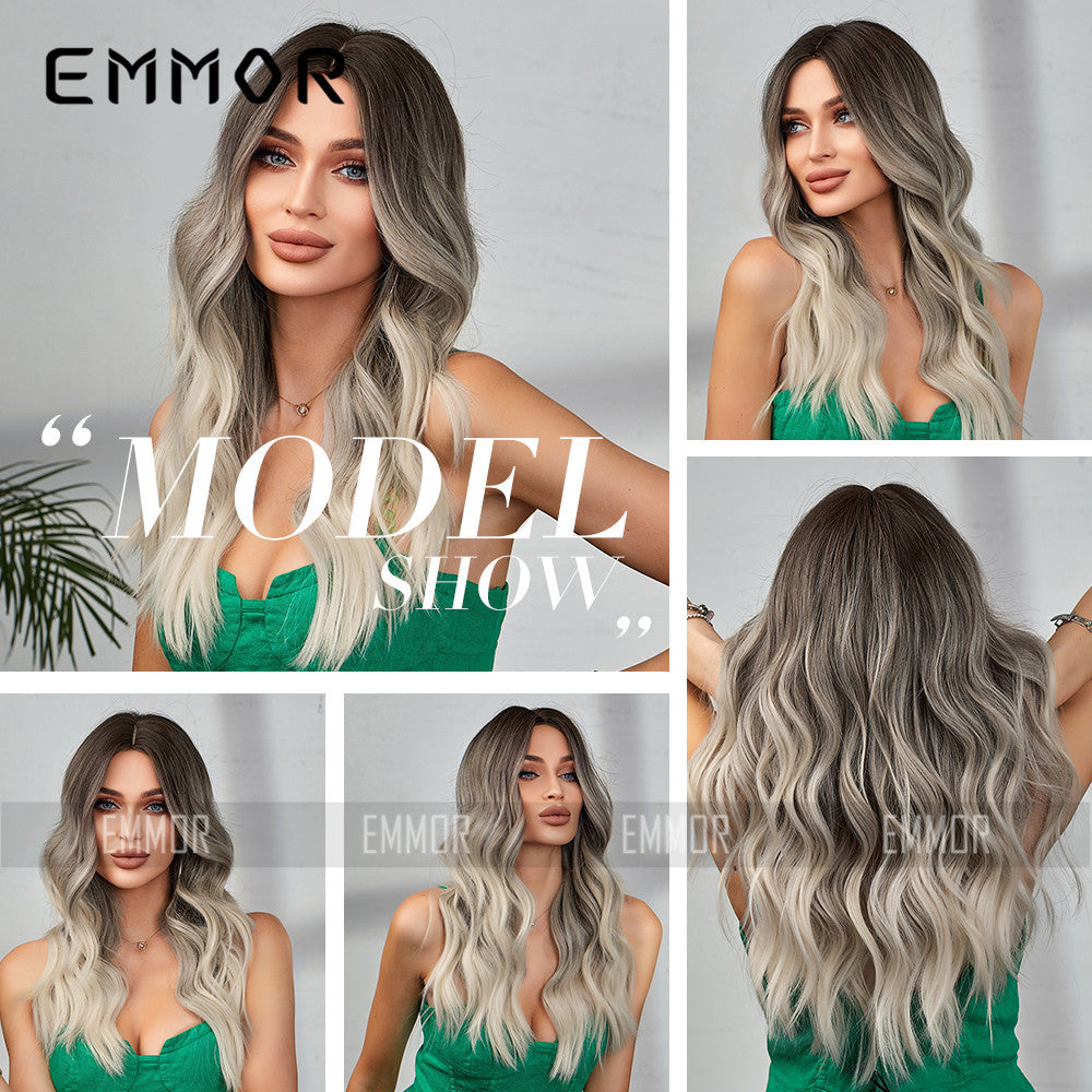 Black Gradient Gray Texture Hot Synthetic Wigs Female Long Straight Wig