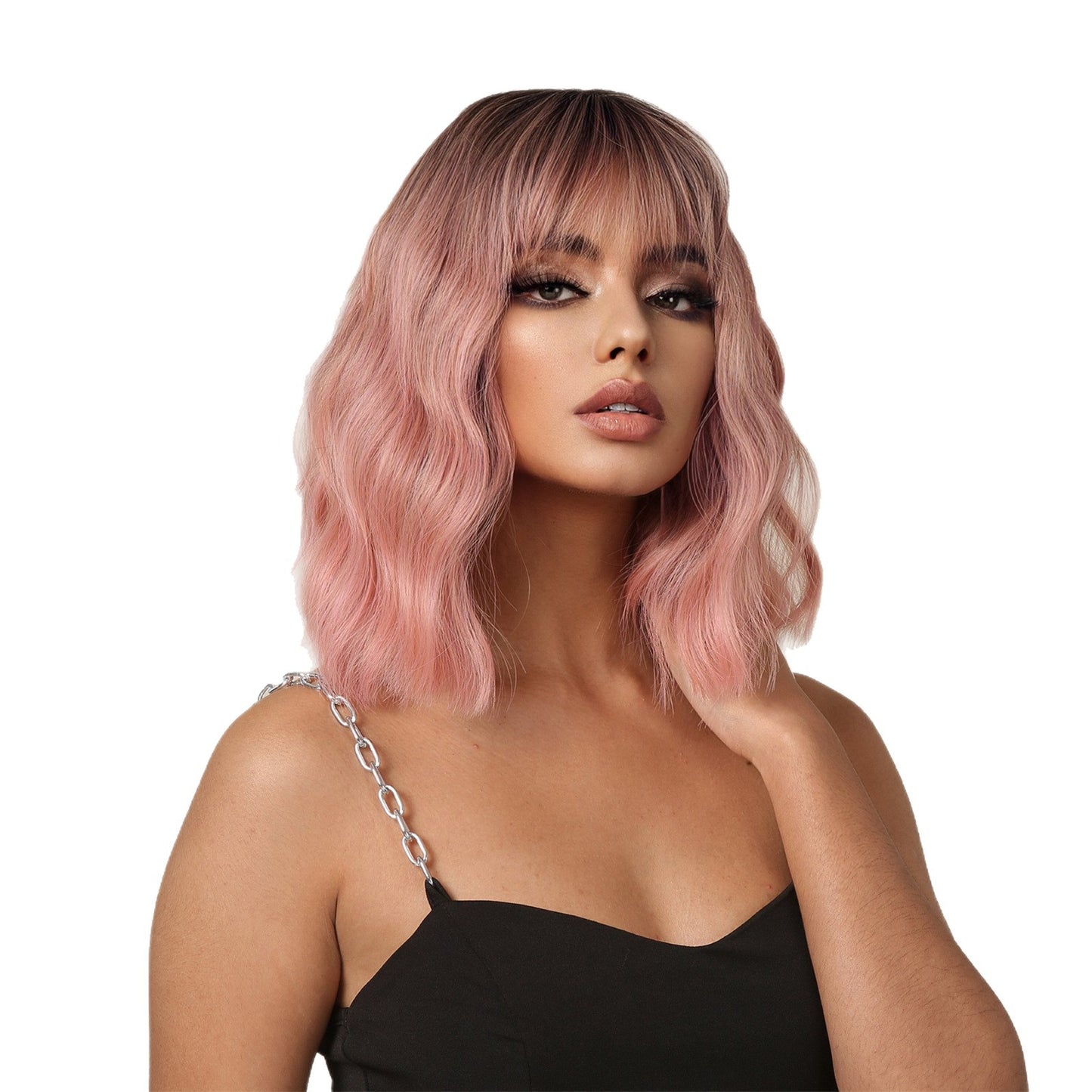 Beautiful Women's Gradually Varied Pink For Wig Short Curly Hair