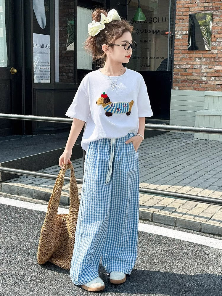 Children's Summer Short-sleeved Western Style Plaid Pants Children's Suit