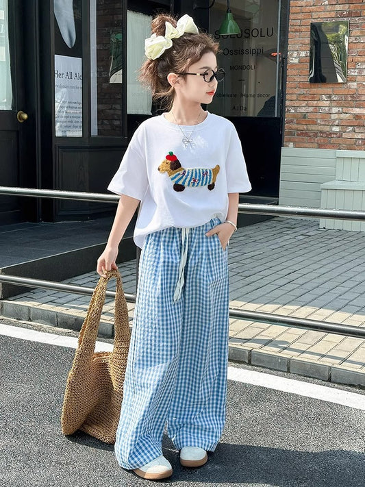 Children's Summer Short-sleeved Western Style Plaid Pants Children's Suit