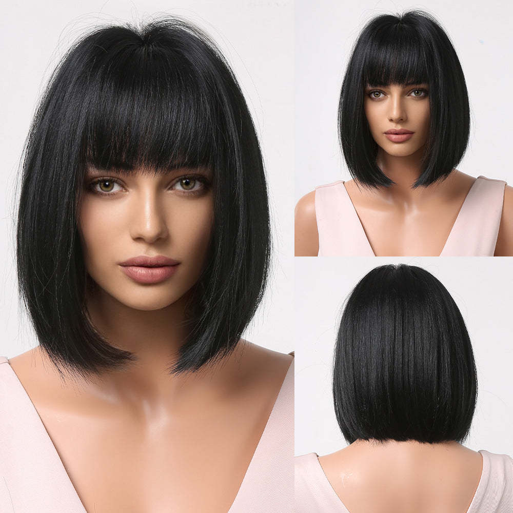 Female Bangs Gradient Gray Chemical Fiber Wig Short Straight Hair