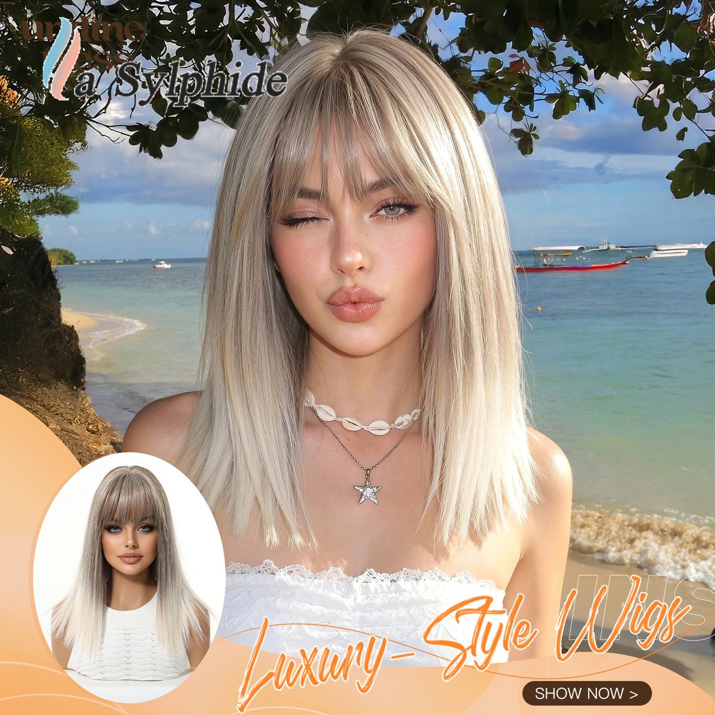Female Summer Natural Cartoon Bangs Mid-length Collarbone Length Real Hair Wig