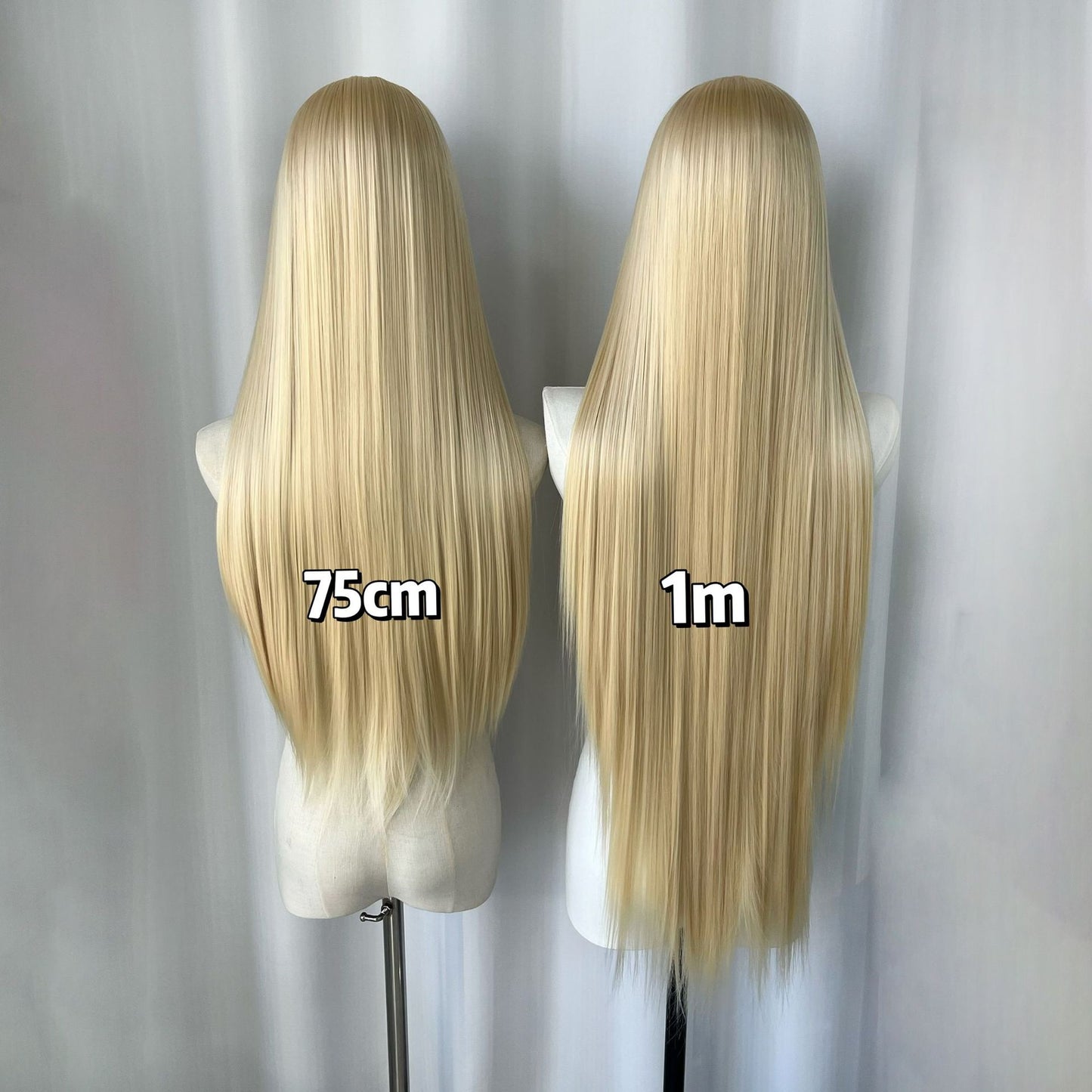 White Gold Color Large Area Hand Crochet Forehead Lace Female Long Straight Wig