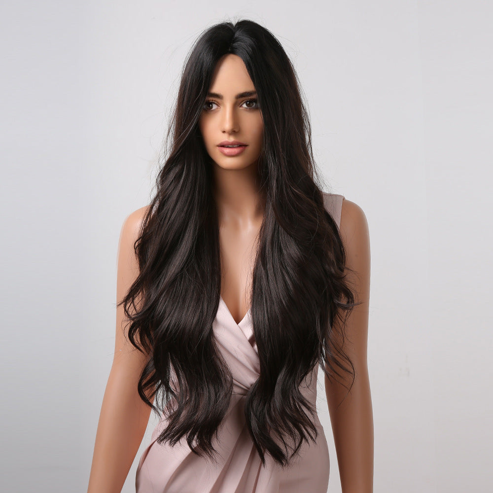 Female Natural Big Wave Curly Hair Simulation Full Human Fashion Wig Long Curls