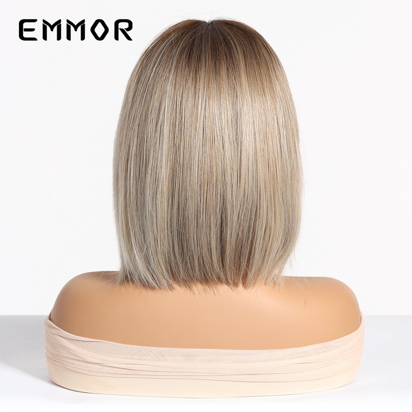 Breathable Bangs Gradient Gold Wave Full Wig Short Straight Hair