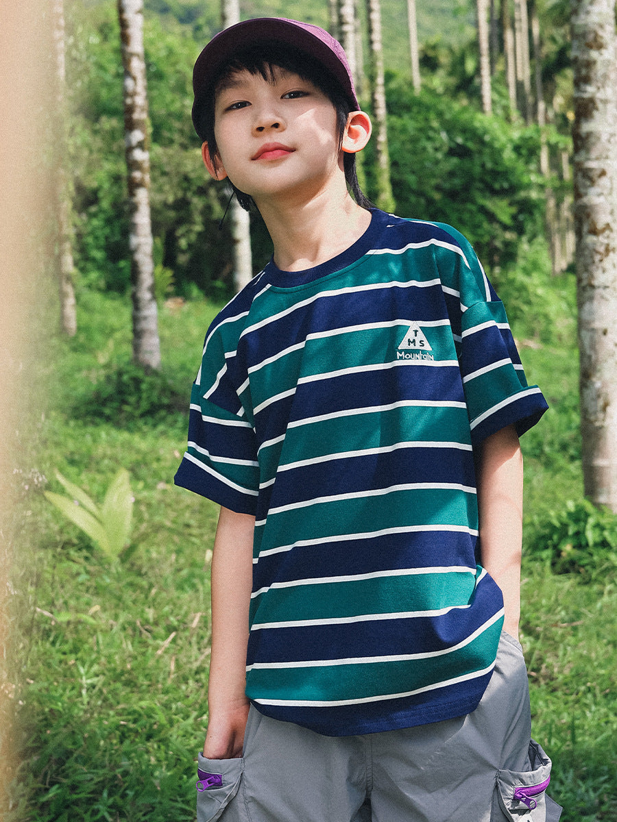 Children's Striped Short-sleeved Summer Loose Soft Half-sleeved Middle Big Round Neck Children's T-shirt