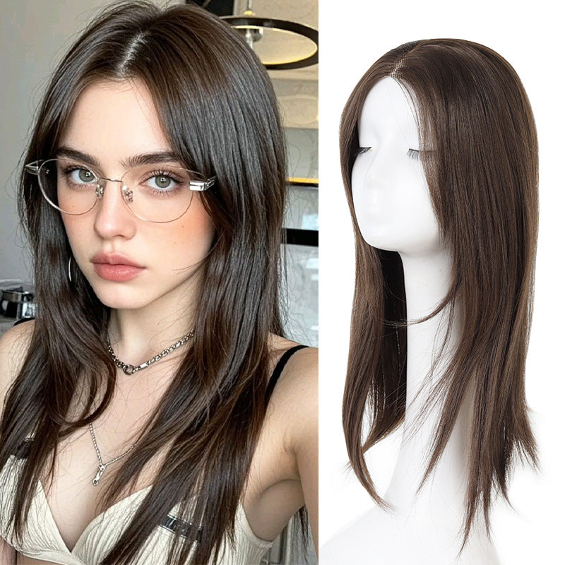 No Need To Wear Hair Net Female Head Top Replacement Long Straight Wig