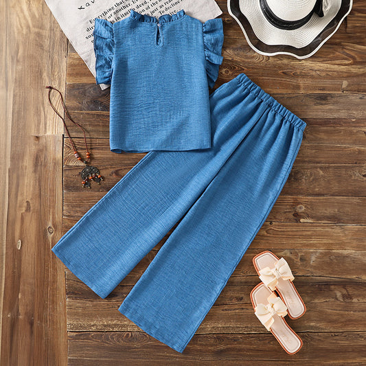 Children's Clothing Ruffle Sleeve Chest Pressure Pleated Shirt Top Children's Suit