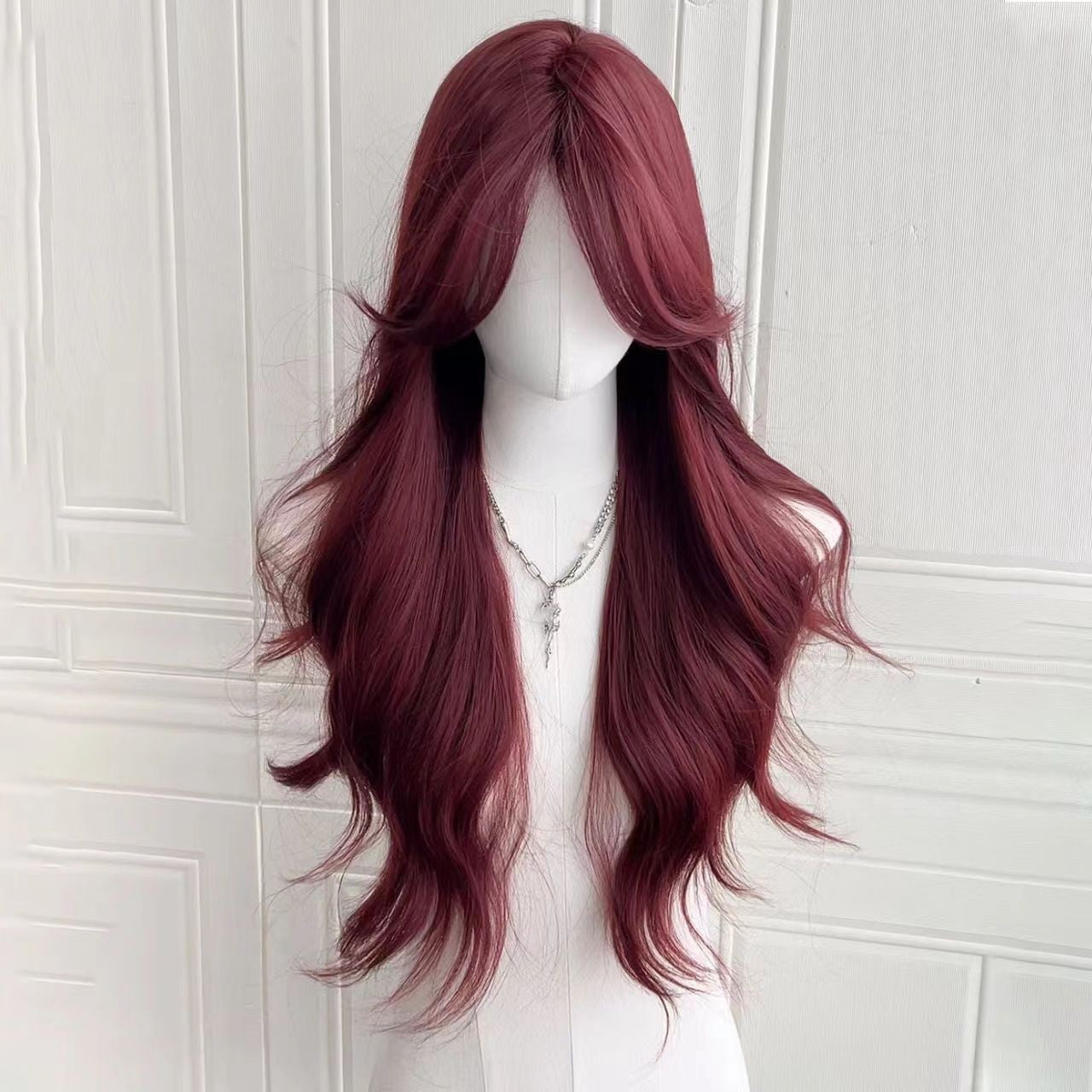 Berry Caramel Red Brown Female Water Ripple Curly Hair Forehead Wig Long Curls