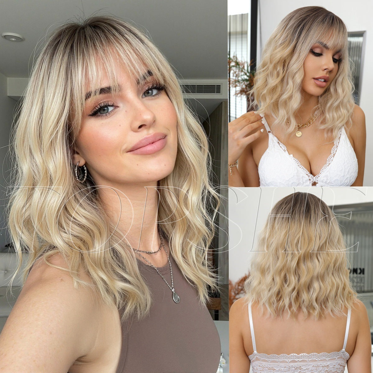 Beautiful Women's Gradually Varied Pink For Wig Short Curly Hair