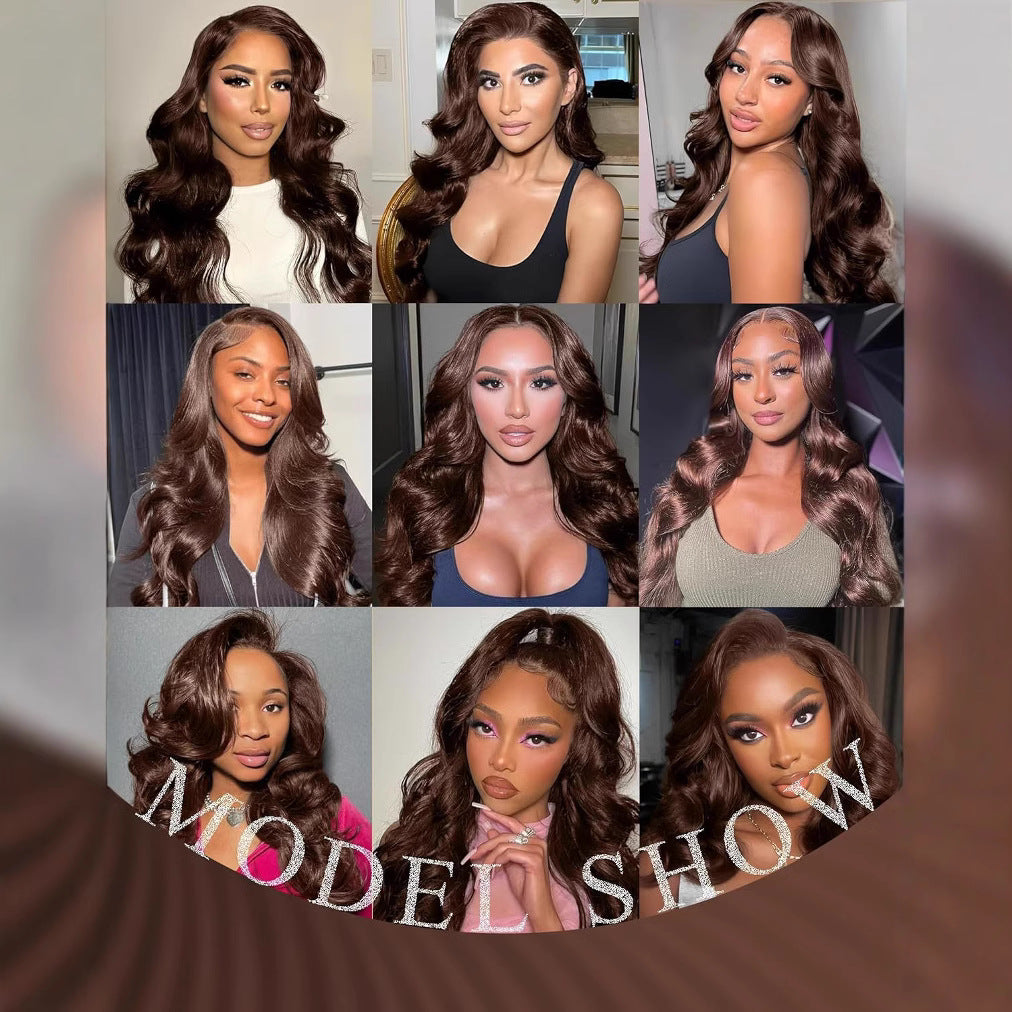 Women's Front Lace Medium Brown Curly Hair Big Wig Long Curls