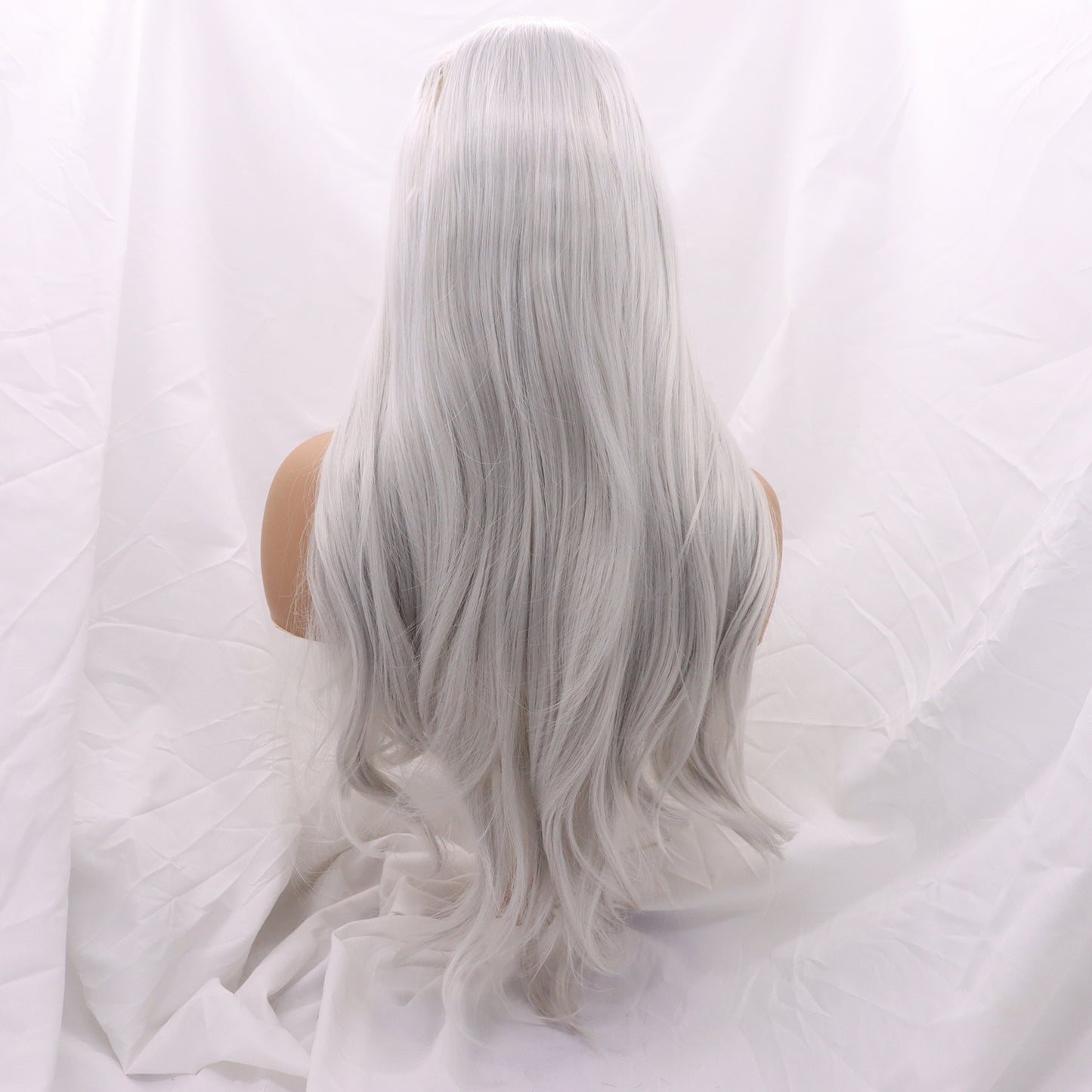 Women's Large Curly Front Lace Chemical Fiber Matte Granny Grey Mid-length Wig Long Curls