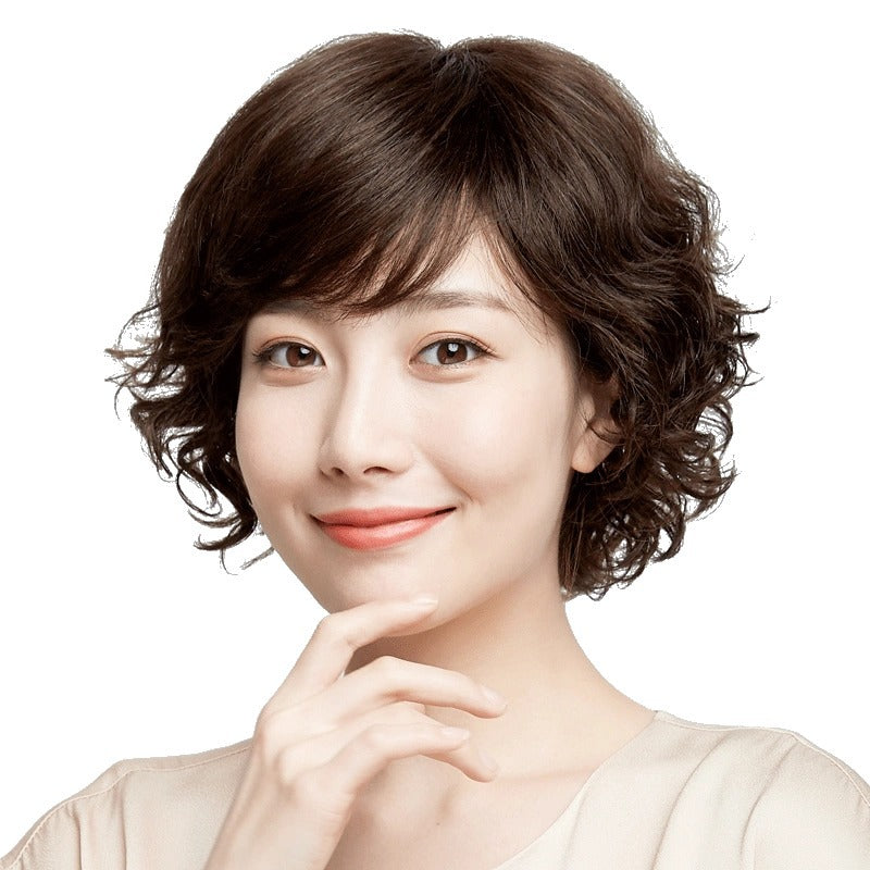Women's Cover For Mother Style Repairing Face Skin Real Fluffy Wig Short Curly Hair
