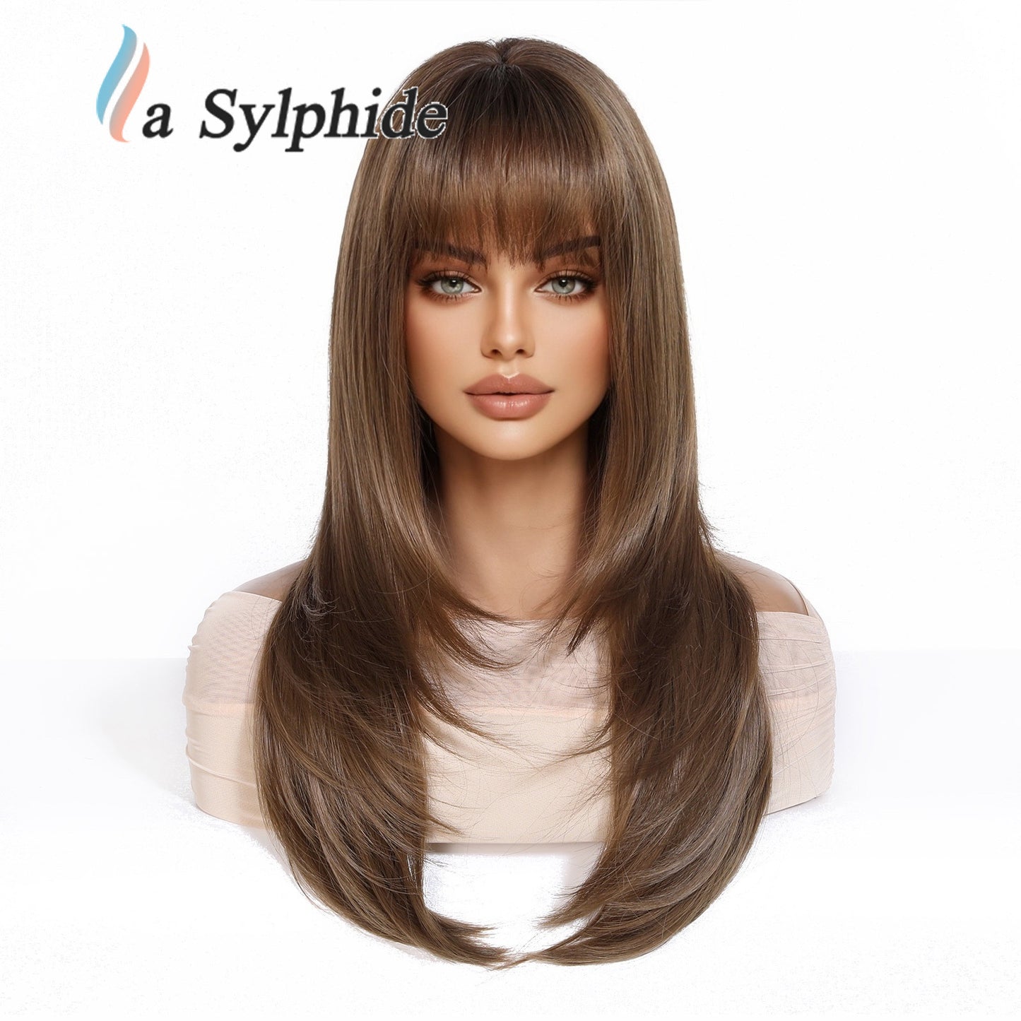 Bangs Summer Level Red Hair Rose Net Long Straight Wig