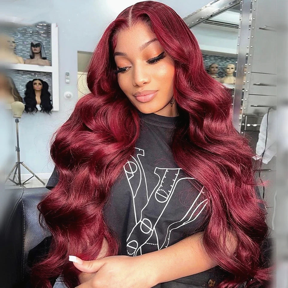 Medium Orange Wine Red Front Lace Wig Long Curls