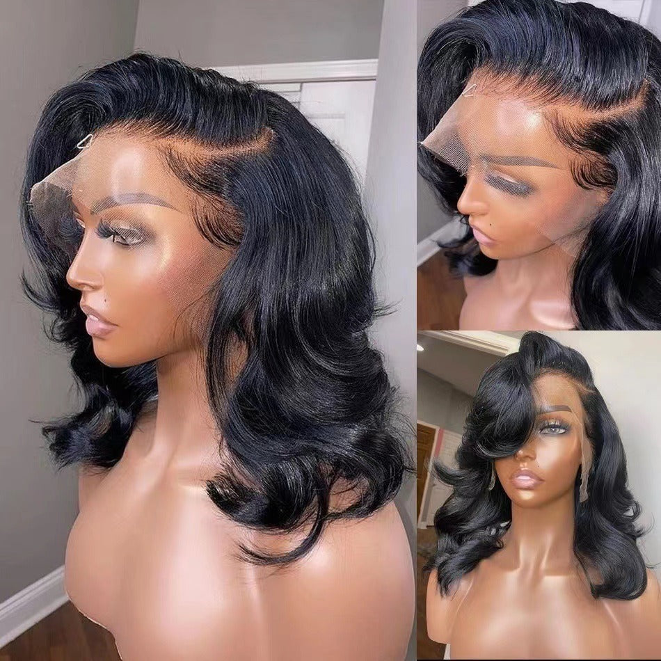 Short Curly Black Big Wave Mid-length Front Wig Long Curls