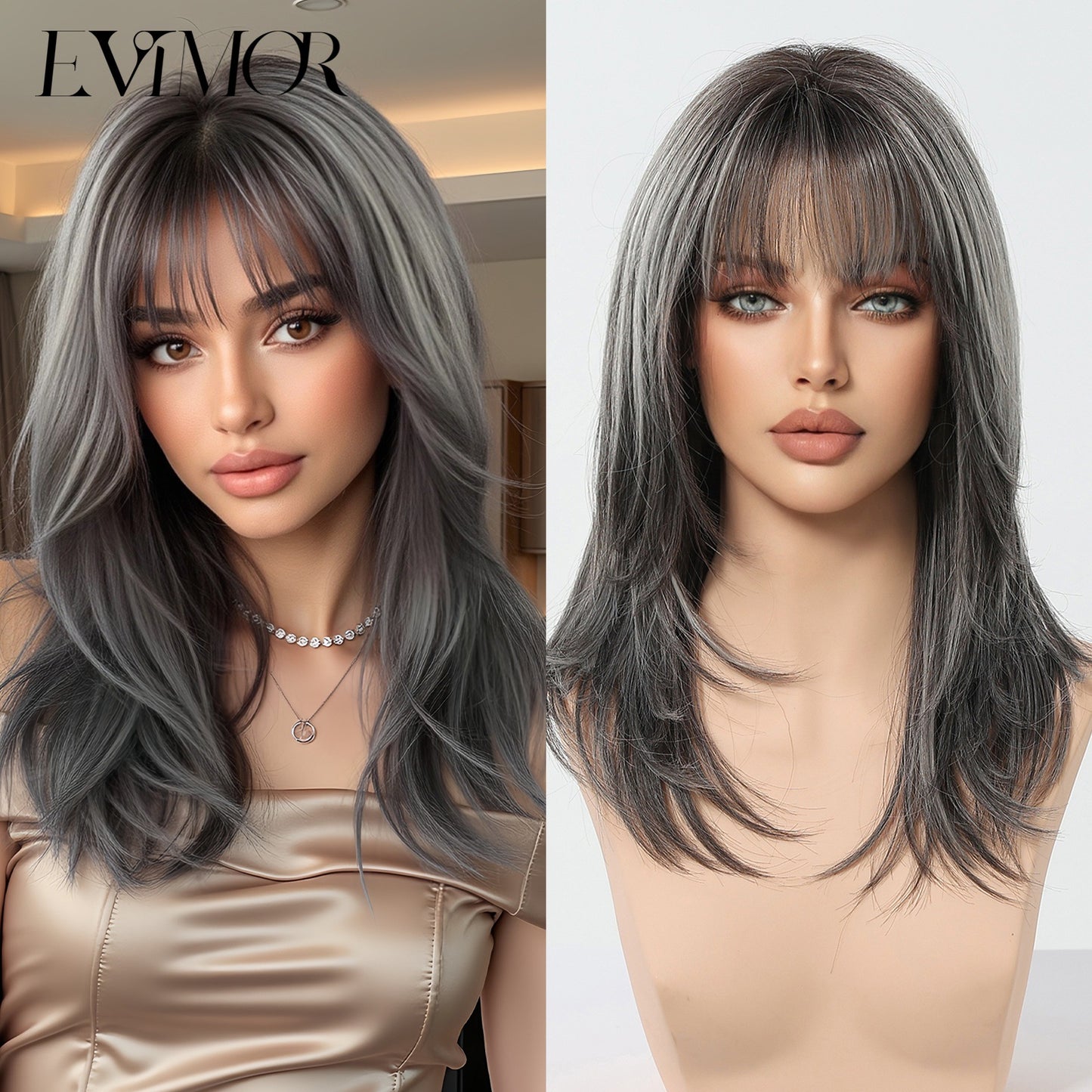 Bangs Layered Atmosphere Black Brown Hair Long Straight Wig