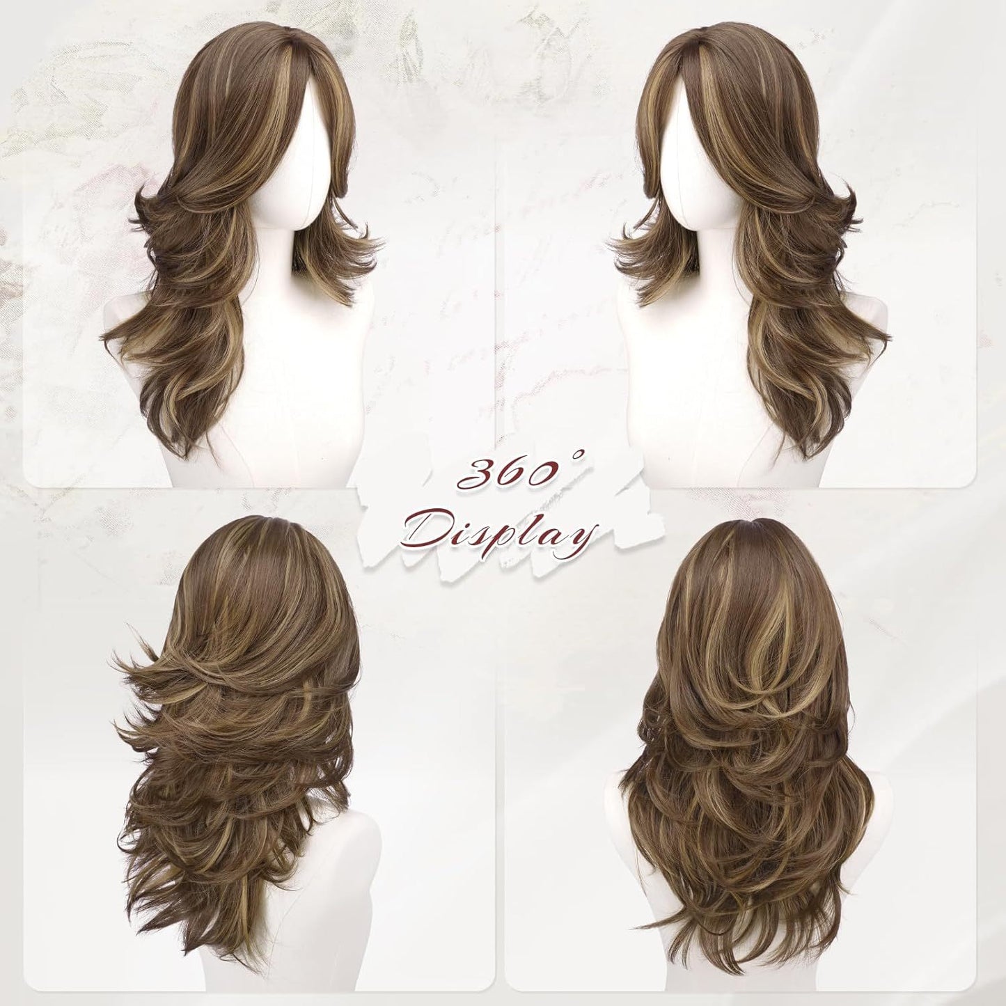 Women's Brown Mixed Color Curly Hair Fashion Wig Long Curls